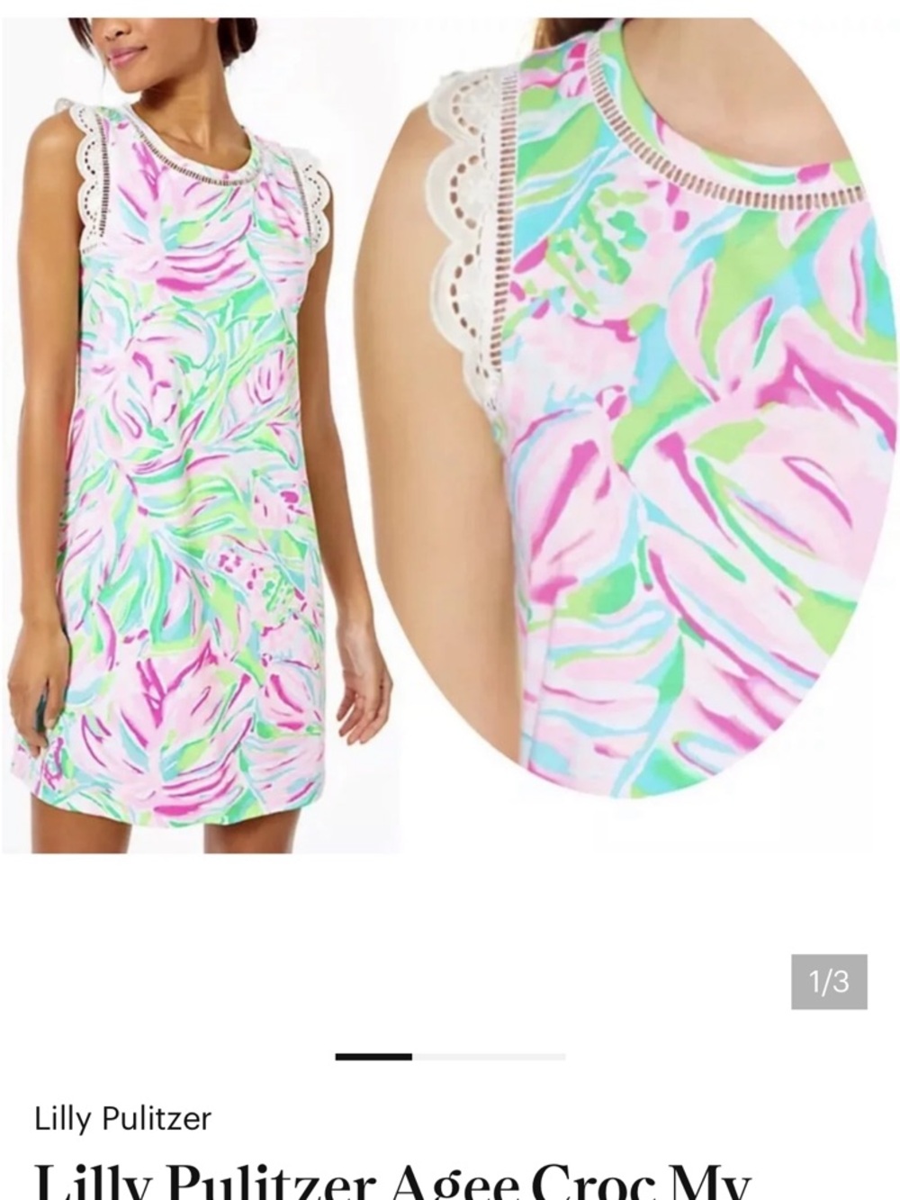 Lilly Pulitzer Pink Green Blue Floral Eyelet Shift Dress pit to pit 23”
